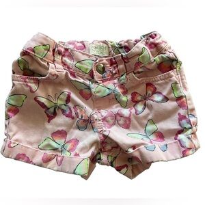 18-24M pink jean shorts with butterflies and 2 front pockets, snap button at top